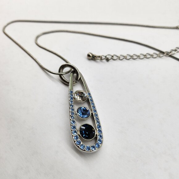Blue & Clear Crystals with Silver tone Necklace - Picture 4 of 6